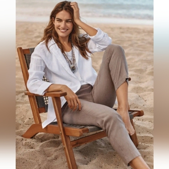 NWT J Jill Linen Stretch Pull On Ankle Pant in Saddle/Khaki Tan sz S petite - Picture 1 of 9